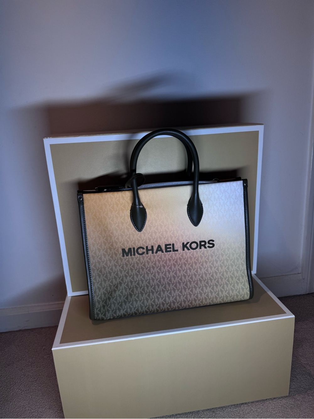 Michael Kors Gradient Logo Tote in Black and Beige